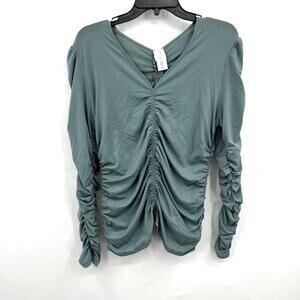 Joie Light Blue Green V Neck Ruched Romantic Feminine Top Blouse Stretchy Medium